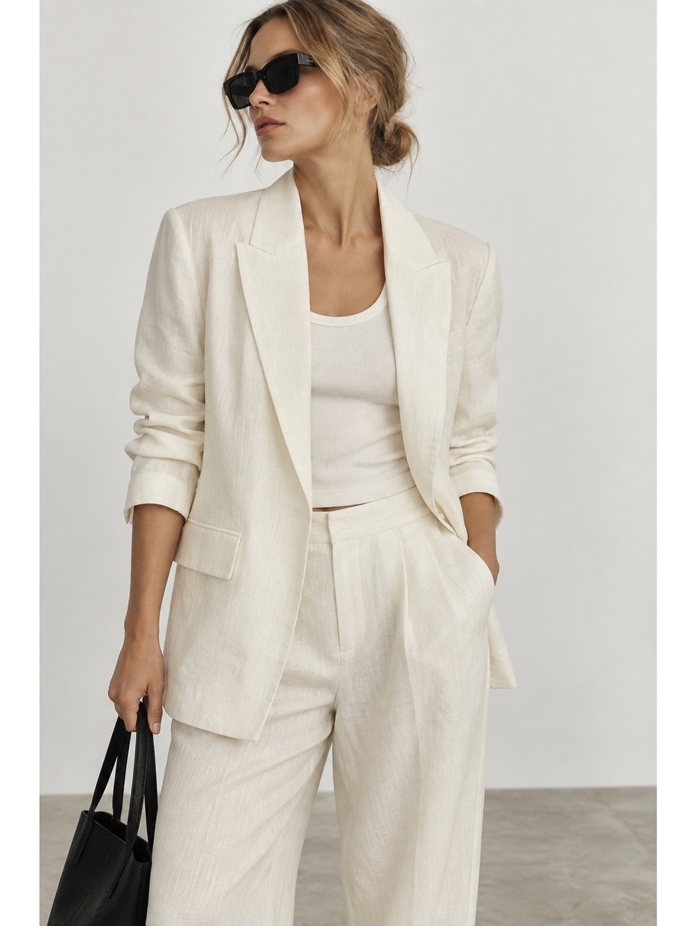 Zara Womens 100% linen Open Blazer Size L White Relaxed Fit Office Coastal